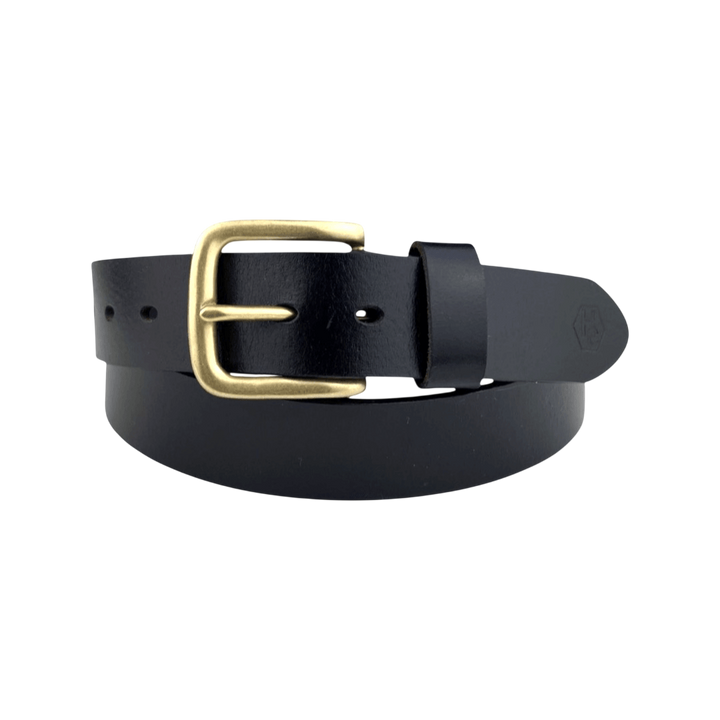 Black extra durable leather belt strap 1.55 inch with buckle 02 - Hedonist Chicago