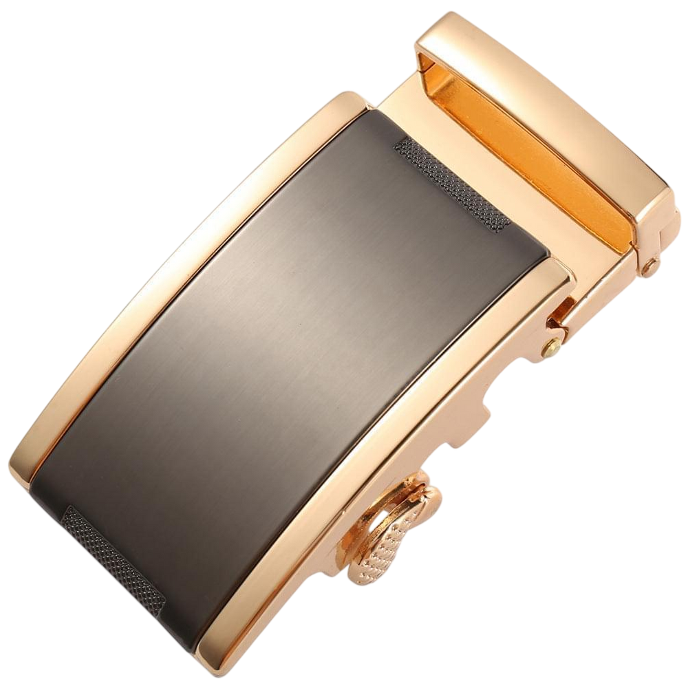 Plate black and gold ratchet belt buckle 1.38 inch stylish front view | Hedonist Chicago