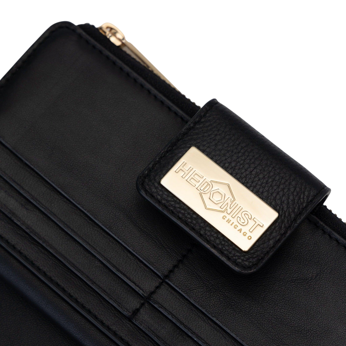 RFID-safe black wallet for women with passport pocket