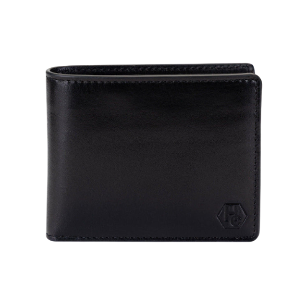 Mens leather wallet in black full-grain leather with RFID protection