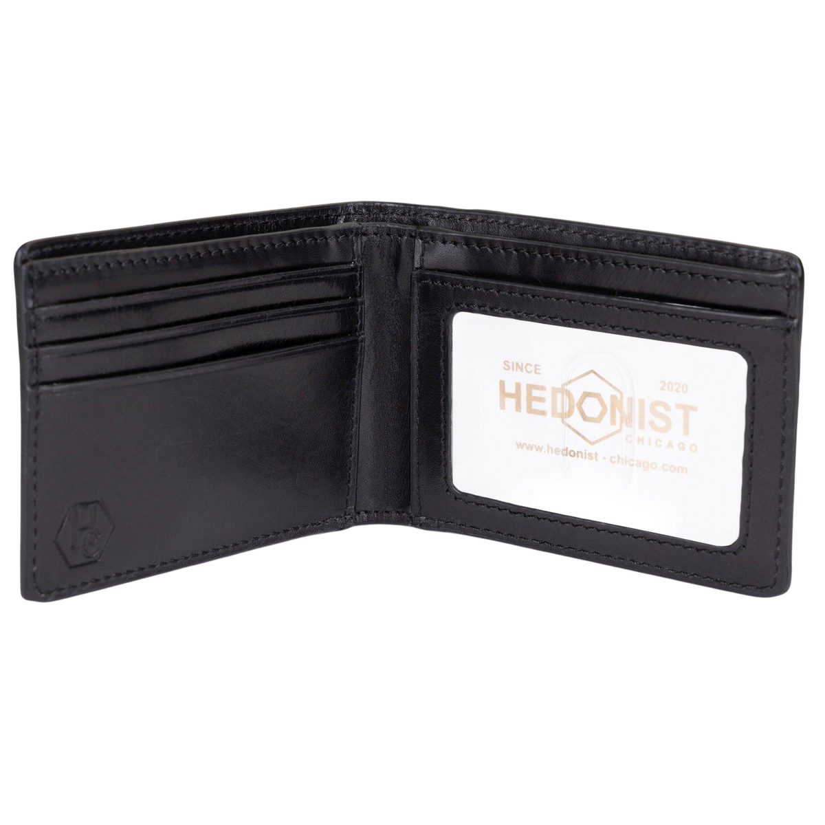 Men's Black Slim Bifold Wallet by Hedonist Chicago - wallet with ID window allowing quick access to your identification