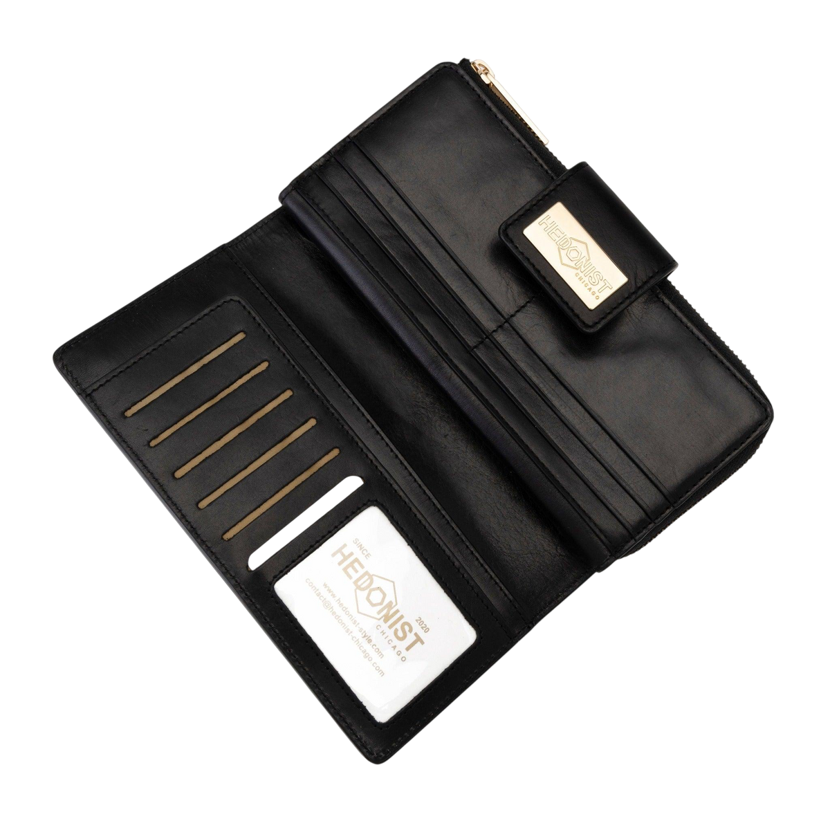 Traveler Black Long Travel Leather Wallet for Women cards