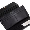 Women's Long Black Leather Wallet with Pebbled Finish by Hedonist Chicago Card Slots