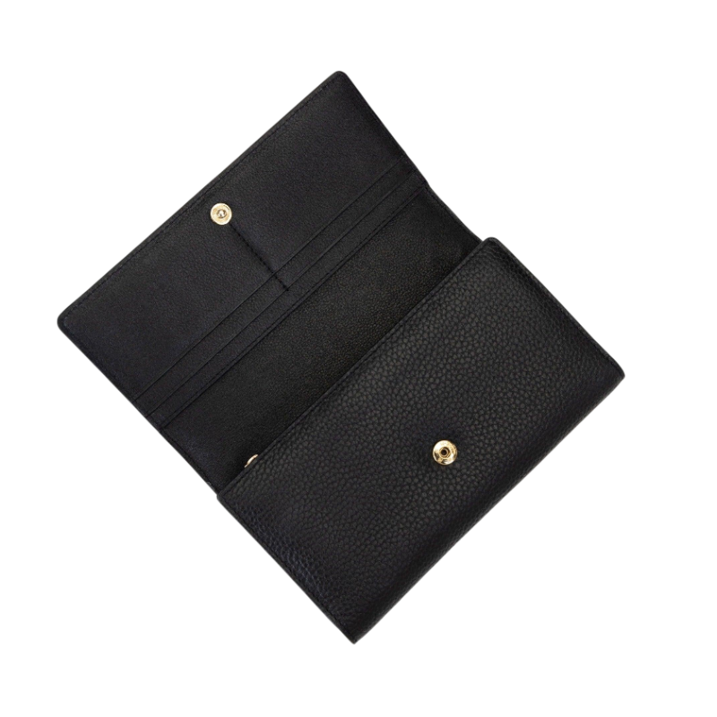 Women's Long Black Leather Wallet with Pebbled Finish by Hedonist Chicago Cards