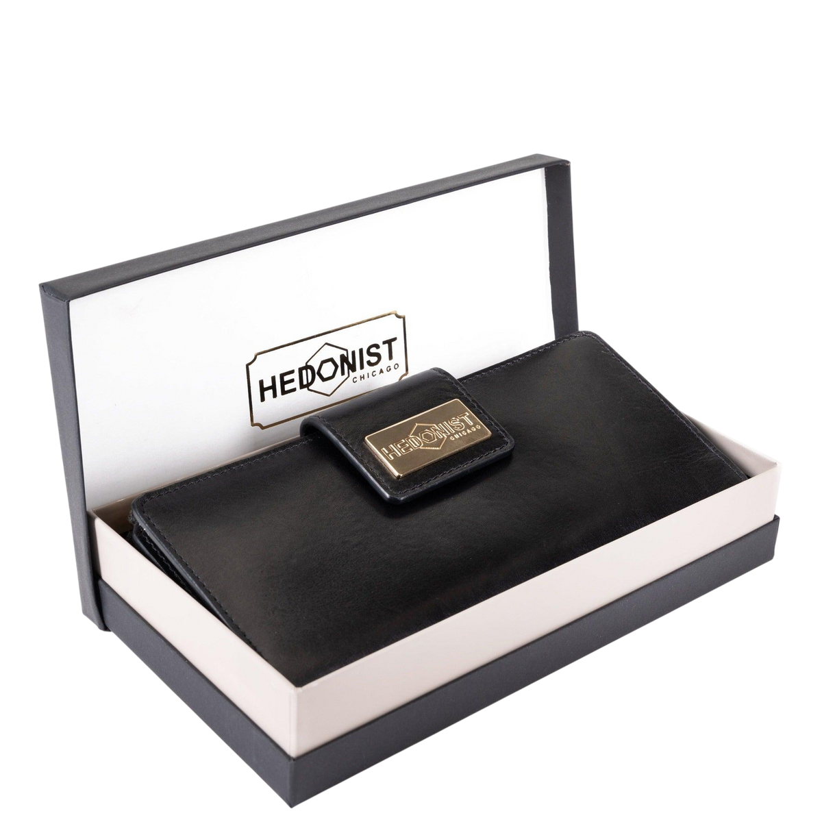 Traveler Black Long Travel Leather Wallet for Women gift box