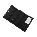 Women's Long Black Leather Wallet with Pebbled Finish by Hedonist Chicago ID Window
