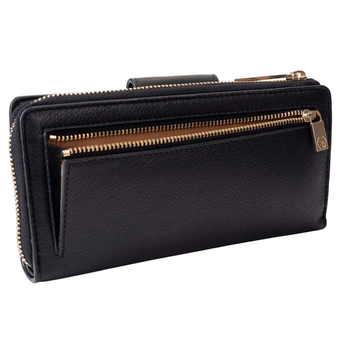 Black leather travel organizer wallet showing passport and ID holder
