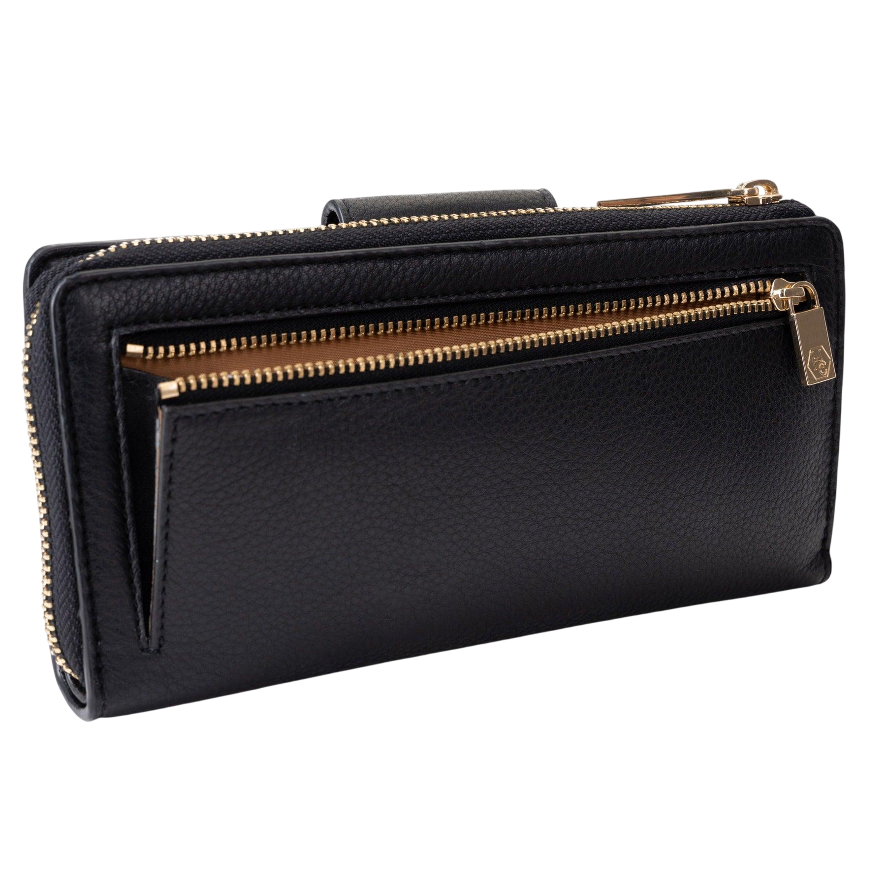 Black leather travel organizer wallet showing passport and ID holder
