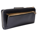 Traveler Black Long Travel Leather Wallet for Women coin zippered compartment