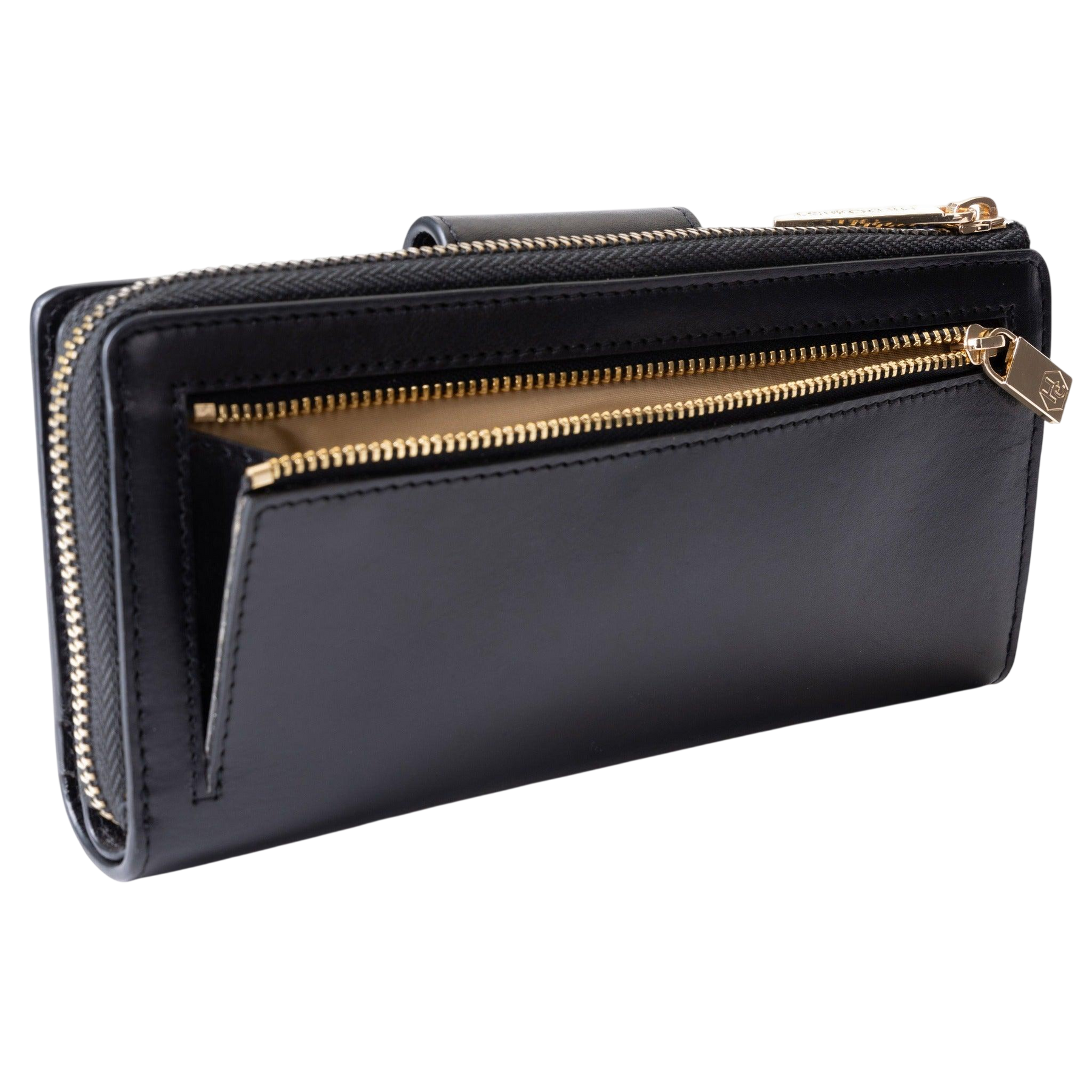Traveler Black Long Travel Leather Wallet for Women coin zippered compartment