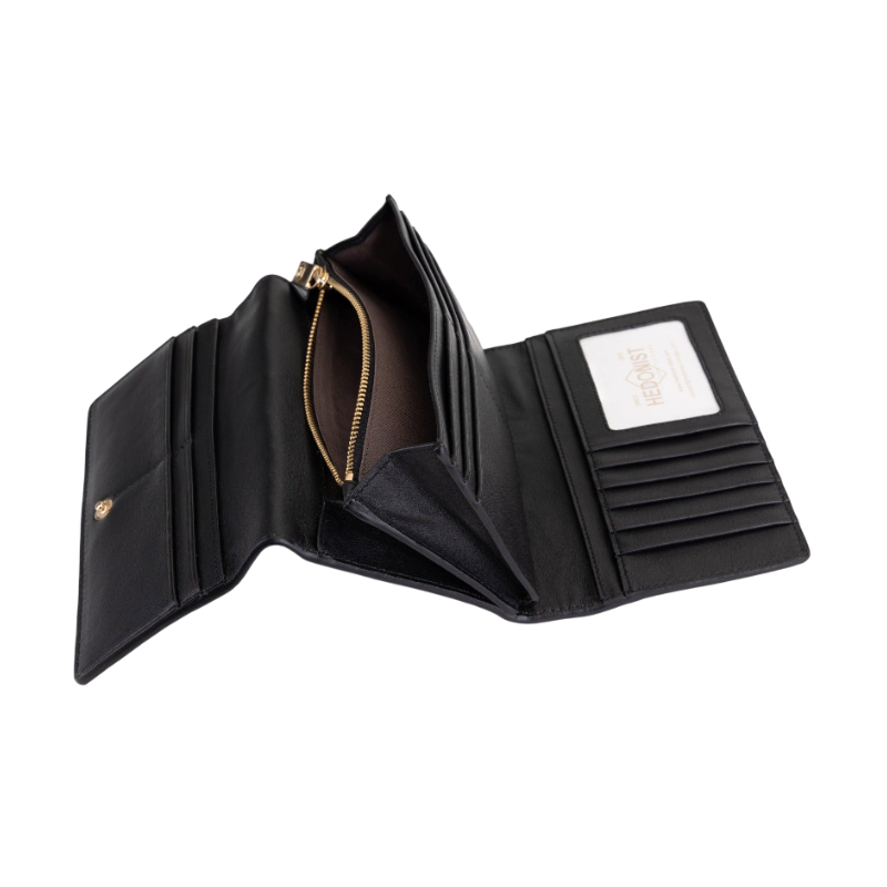 Women's Long Black Leather Wallet with Pebbled Finish by Hedonist Chicago Zipper