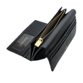 Women's Long Black Leather Wallet with Pebbled Finish by Hedonist Chicago Coin Pocket