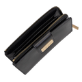 Traveler Black Long Travel Leather Wallet for Women zipper