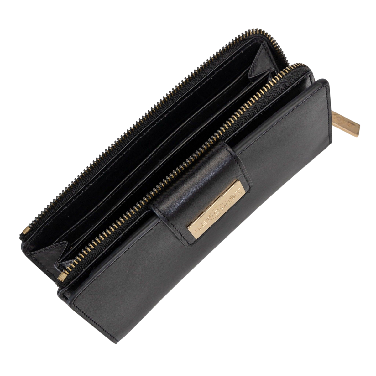 Traveler Black Long Travel Leather Wallet for Women zipper