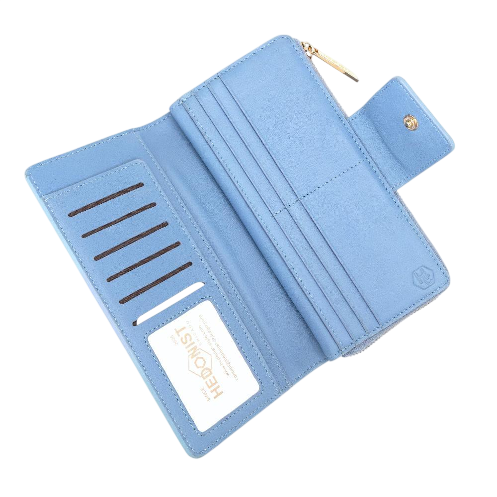 Blue Wallet for Women - Pebbled Leather | Hedonist Chicago | ID window