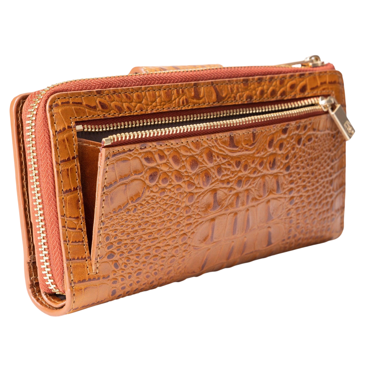 Hedonist Chicago brick passport case in brick, travel cover, full grain leather, angled view