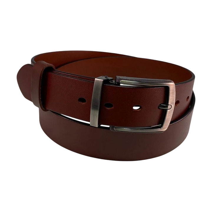 Brown pin and clip leather belt strap 1.55 inch with gun metal buckle - Hedonist Chicago