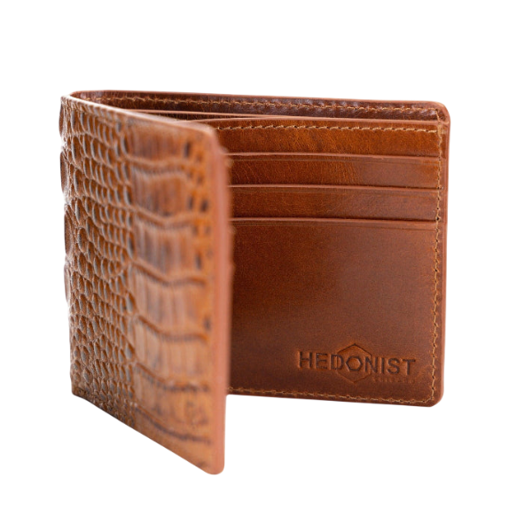 Bifold Brown Croc-Embossed Leather Wallet for Men - beautiful Venezia Leather inside