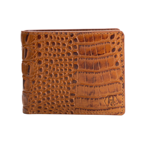 Bifold Brown Croc-Embossed Leather Wallet for Men - Venezia