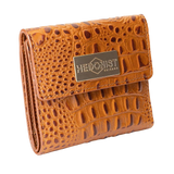 Mini Brown Leather Wallet for Women Croc Embossed By Hedonist Chicago