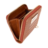 Mini Zip Wallet in Brown Croc-Embossed Leather for Women by Hedonist Chicago - Card Holder for Women