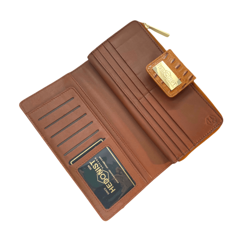 Croc-Embossed Brown Lether Wallet for Women | Hedonist Chicago | ID window