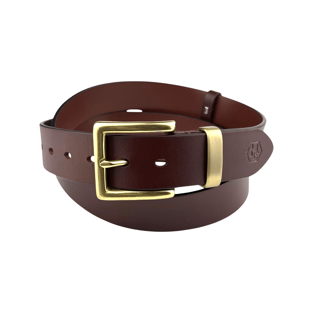 Brown extra durable leather belt strap 1.55 inch with buckle 02 - Hedonist Chicago