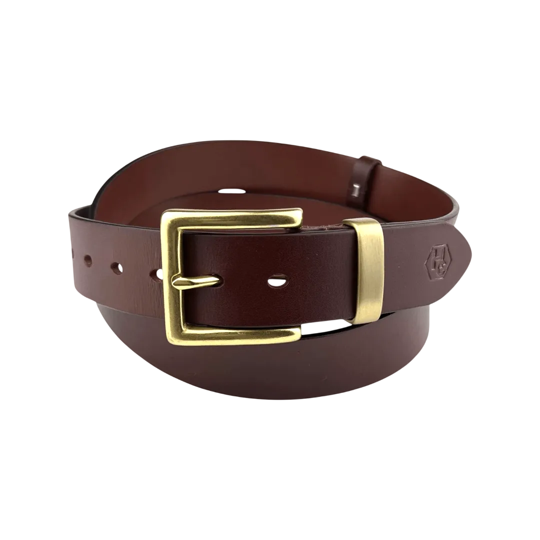 Brown extra durable leather belt strap 1.55 inch with buckle 02 - Hedonist Chicago