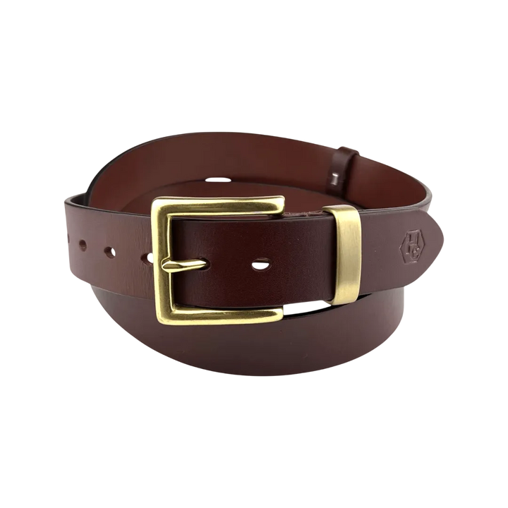 Brown extra durable leather belt strap 1.55 inch with buckle 02 - Hedonist Chicago