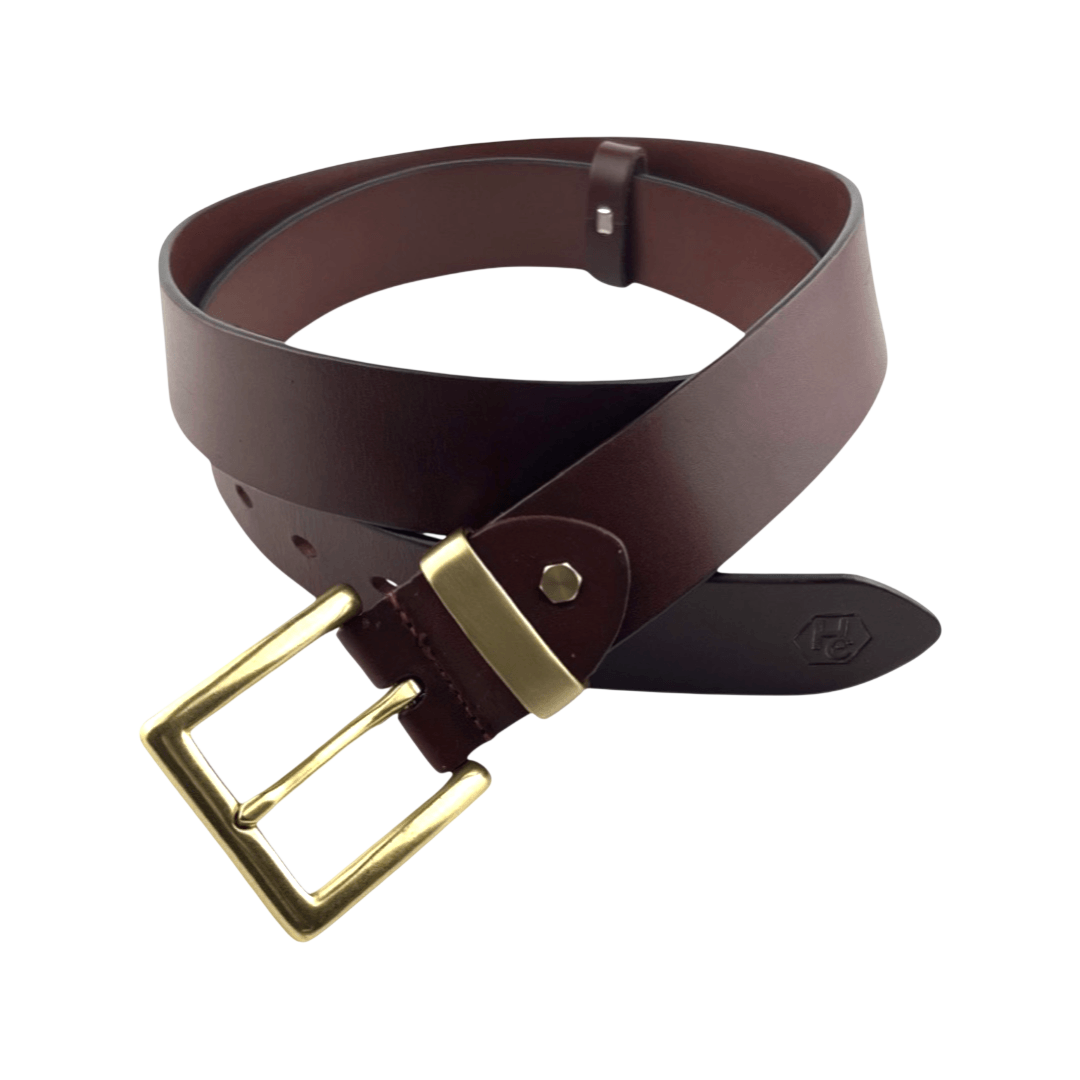 Brown extra durable leather belt strap 1.55 inch with buckle 02 view 3 - Hedonist Chicago