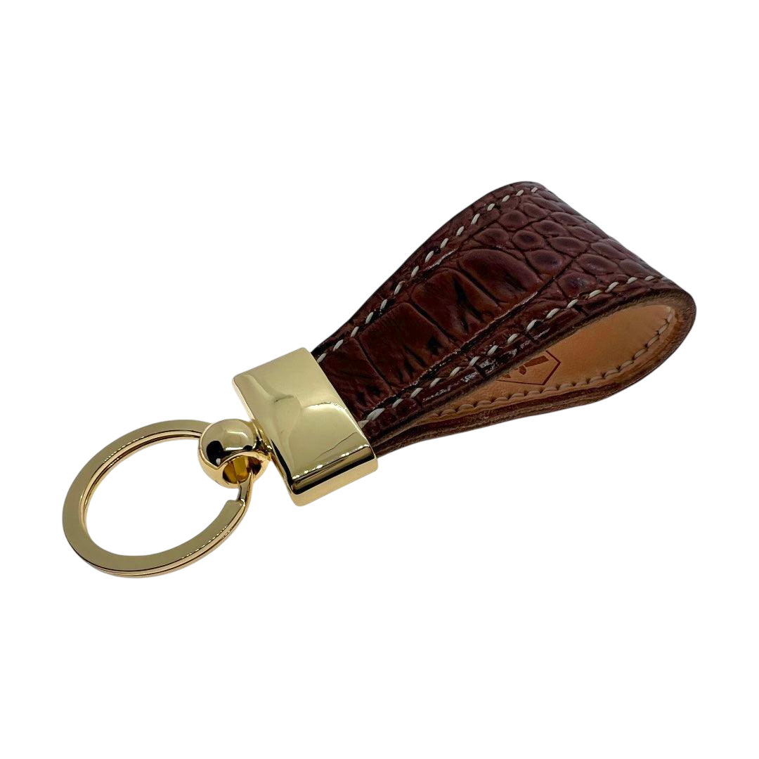 Hedonist Chicago brown key chain in brown, slim profile, full grain leather, product view
