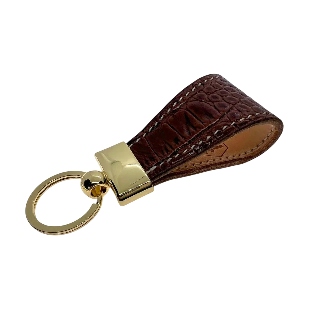 Hedonist Chicago brown key chain in brown, slim profile, full grain leather, product view