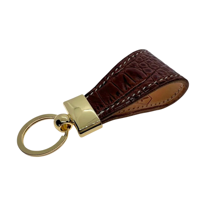 Hedonist Chicago brown key chain in brown, slim profile, full grain leather, product view