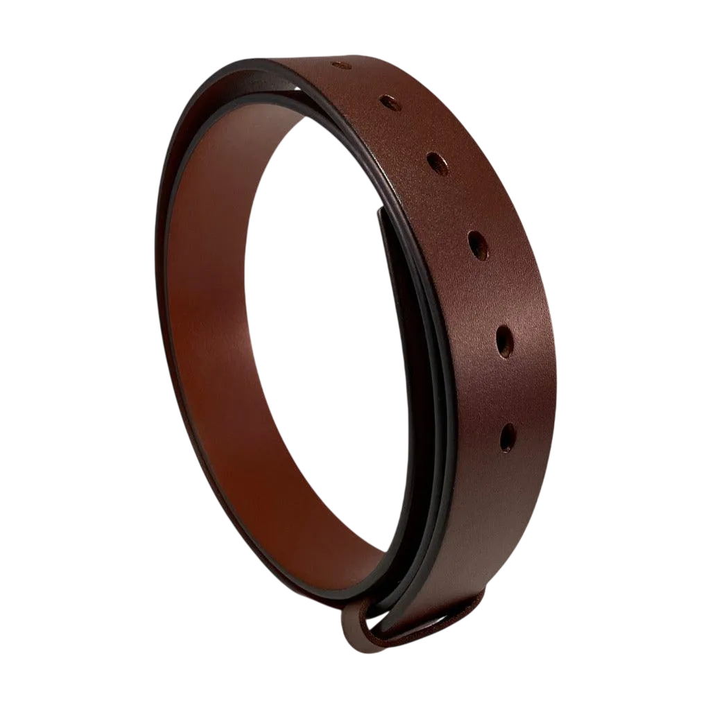 Brown pin and clip genuine leather belt strap 1.55 inch - Hedonist Chicago