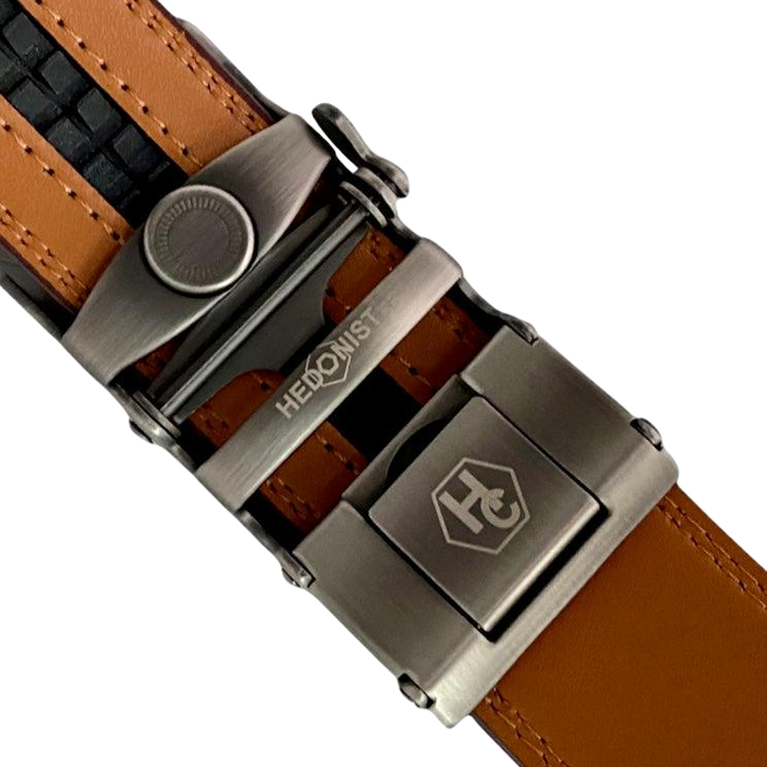 Red Brown Leather Ratchet Belt Frame Buckle
