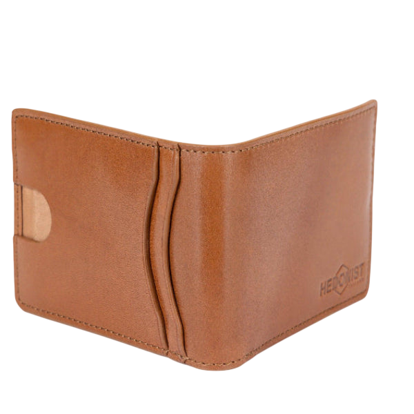 Men's Slim Brown Leather Wallet with ID Slot-easy access to cards