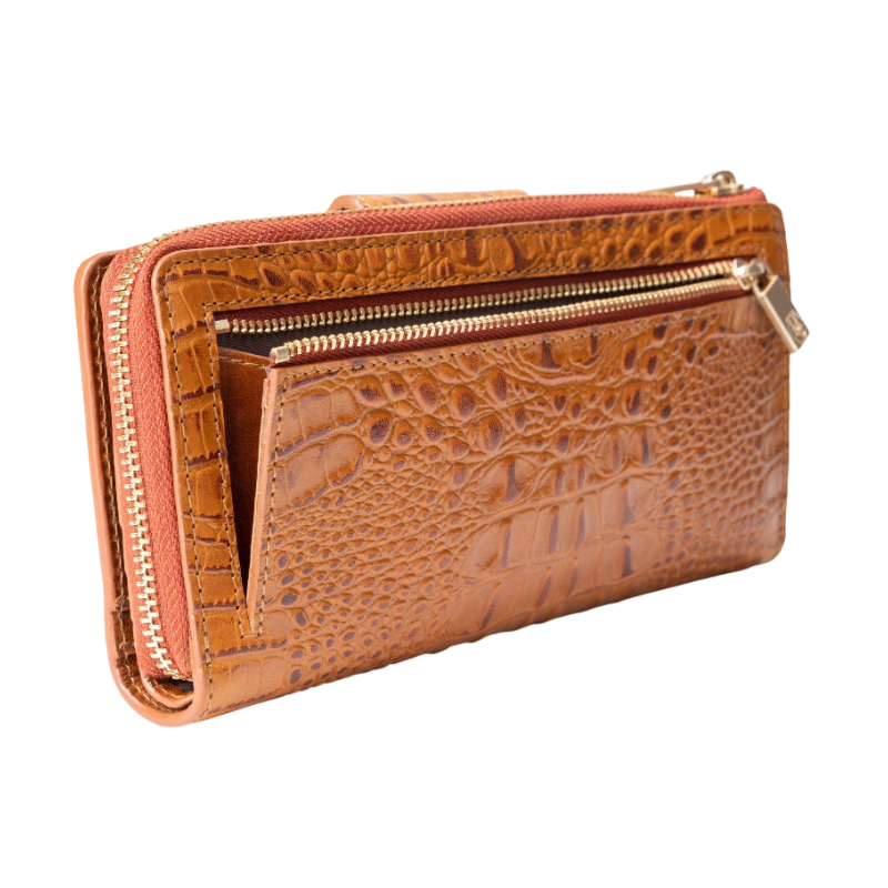 Hedonist Chicago women travel wallet, travel cover, full grain leather, angled view