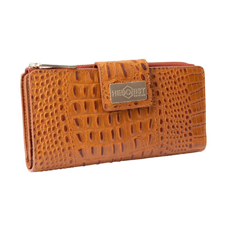 Hedonist Chicago brown women wallet, travel cover, full grain leather, product view