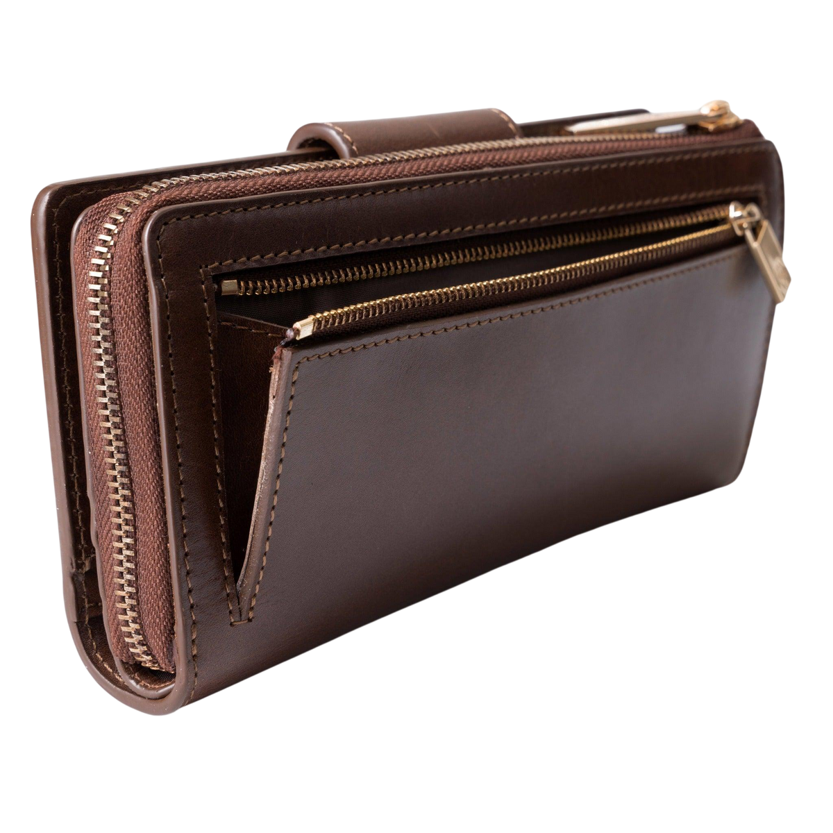 Long_Brown_Leather_Travel_Wallet_for_Women_coin_pocket