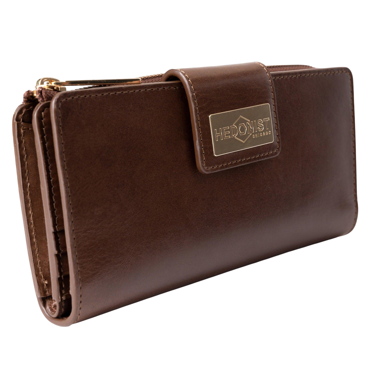 Long Brown Leather Travel Wallet for Women main view