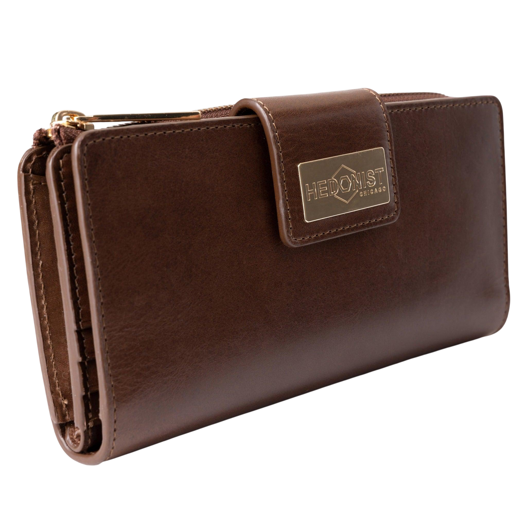 Long Brown Leather Travel Wallet for Women main view
