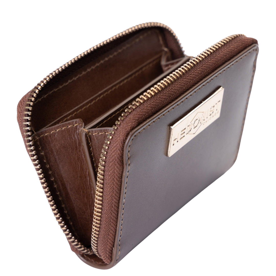 Mini Zip Around Women's Brown Leather Wallet by Hedonist Chicago | Card Holder