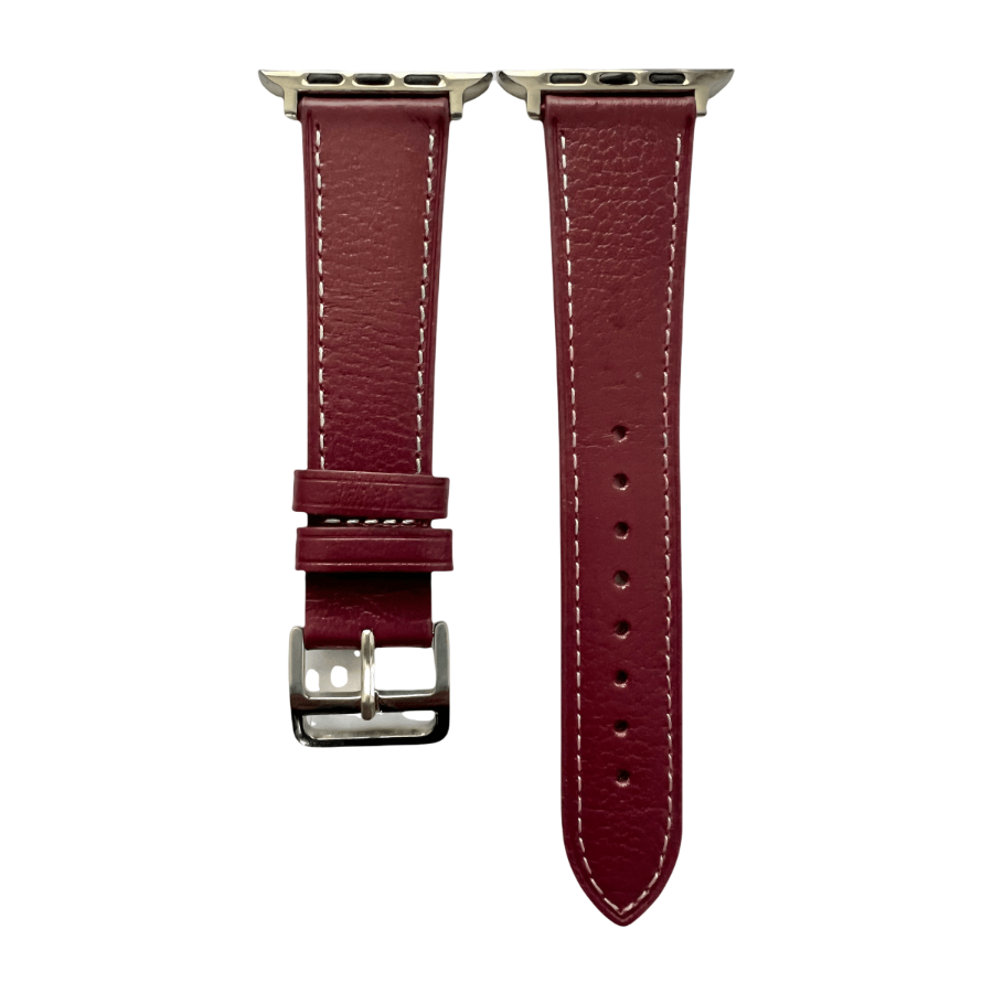 Burgundy leather Apple Watch band  two-piece strap with buckle and holes | Hedonist Chicago