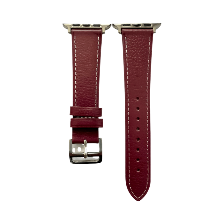 Burgundy leather Apple Watch band two-piece strap with buckle and holes | Hedonist Chicago