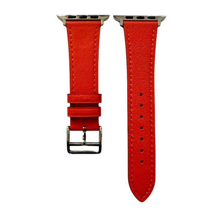 Cold orange leather Apple Watch band two-piece strap with buckle and holes | Hedonist Chicago