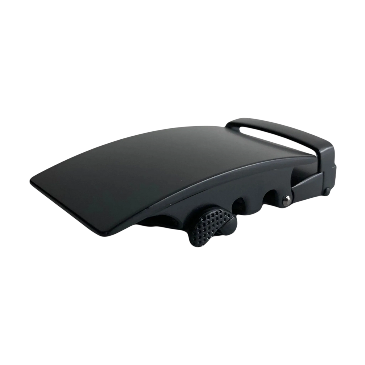 Curved black ratchet belt buckle 1.38 inch front view | Hedonist Chicago