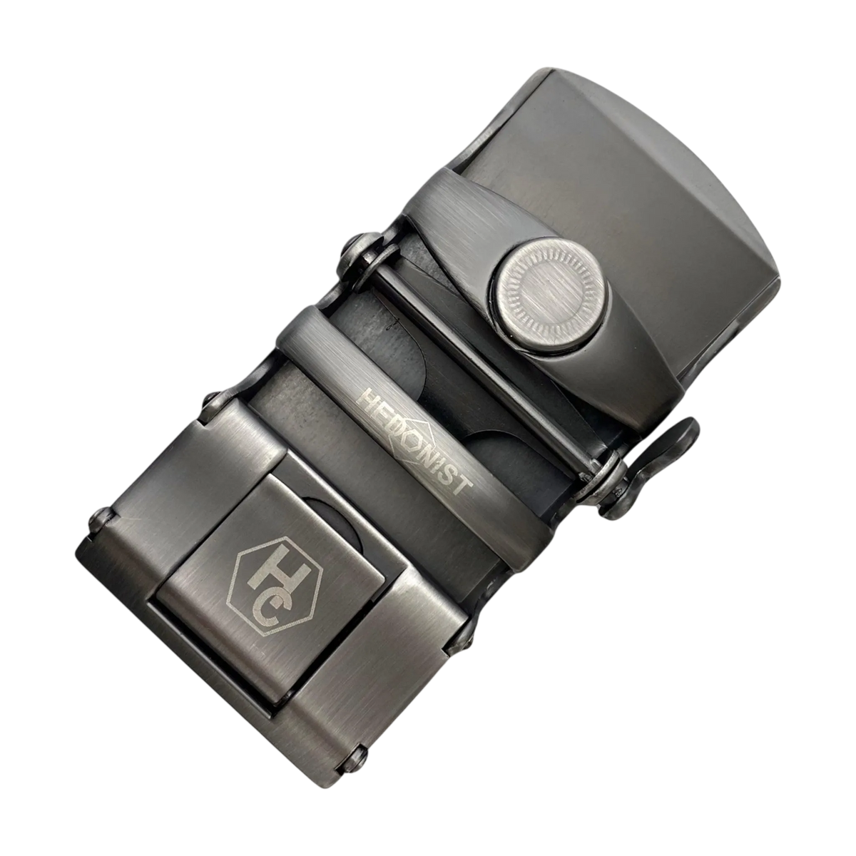 Curved metallic ratchet buckle 1.38 inch back view for belts | Hedonist Chicago