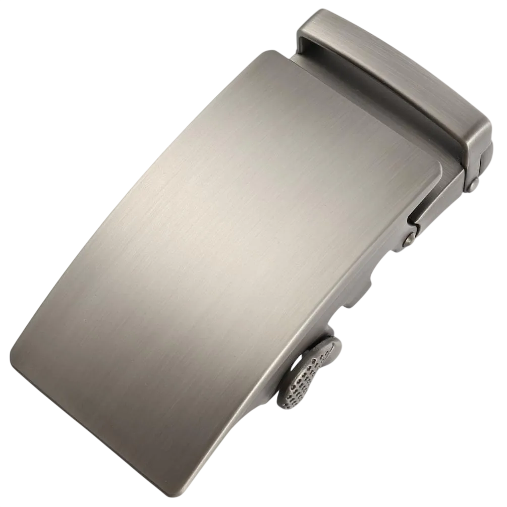 Plate curved steel ratchet belt buckle 1.38 inch polished front view | Hedonist Chicago