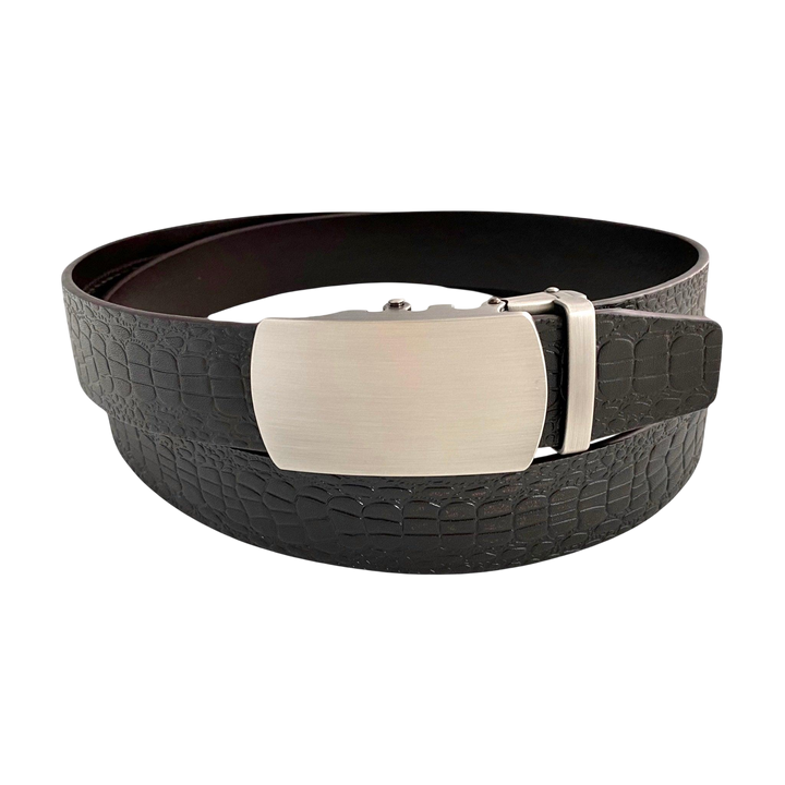 Gun Metal Automatic belt buckle 1.38" , front view, for ratchet leather belts by Hedonist Chicago