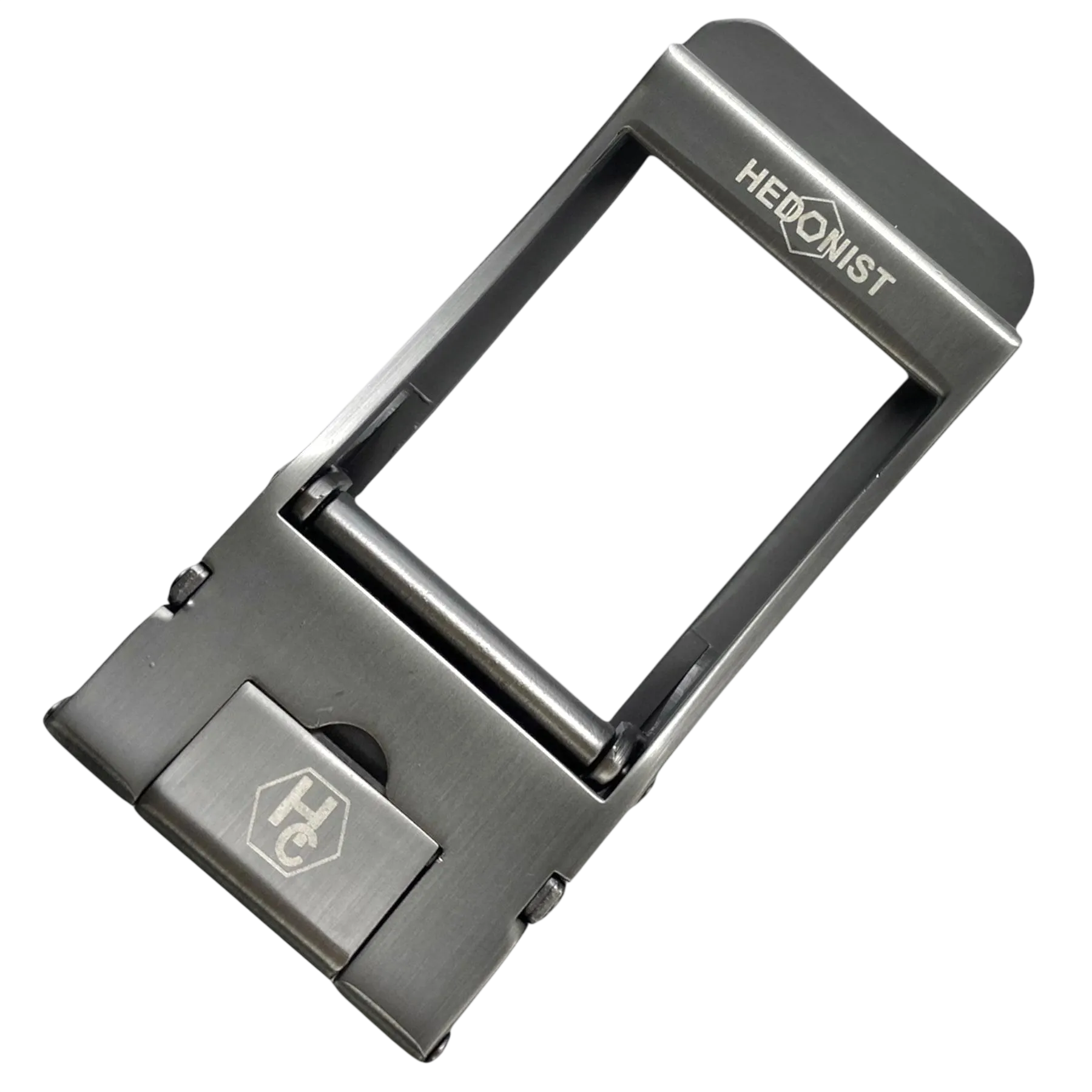 Frame washed metallic ratchet buckle 1.38 inch back locking detail | Hedonist Chicago